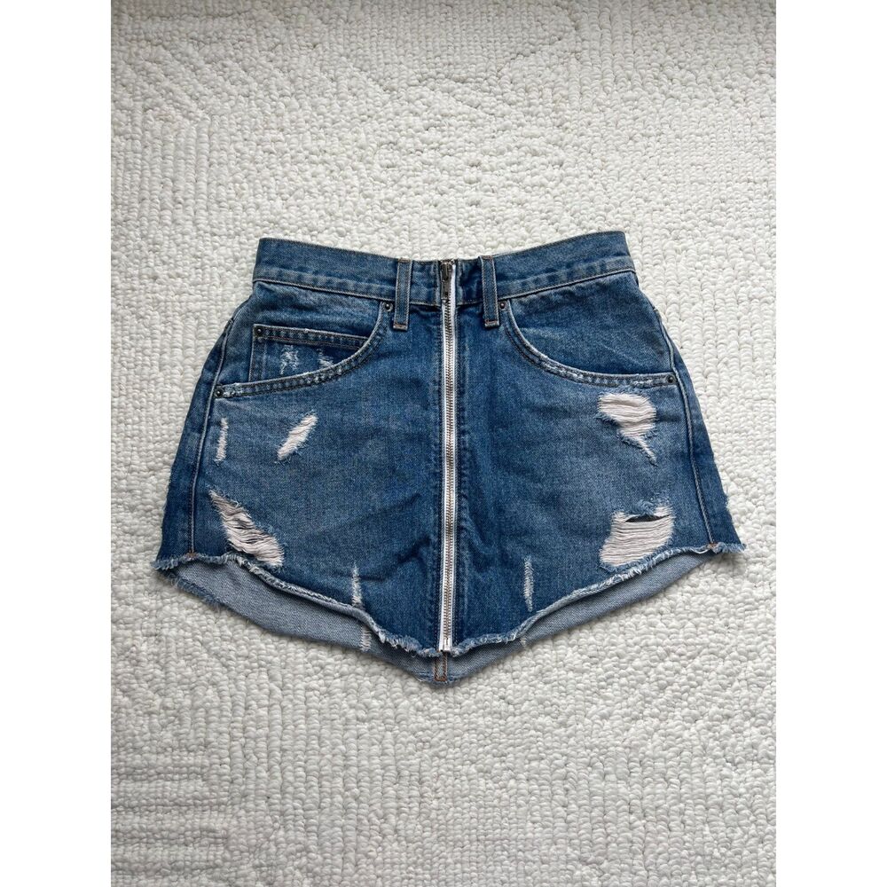 lf denim zip up skirt
